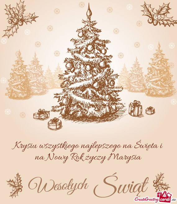 Krysiu wszystkiego najlepszego na Święta i na Nowy Rok Marysia