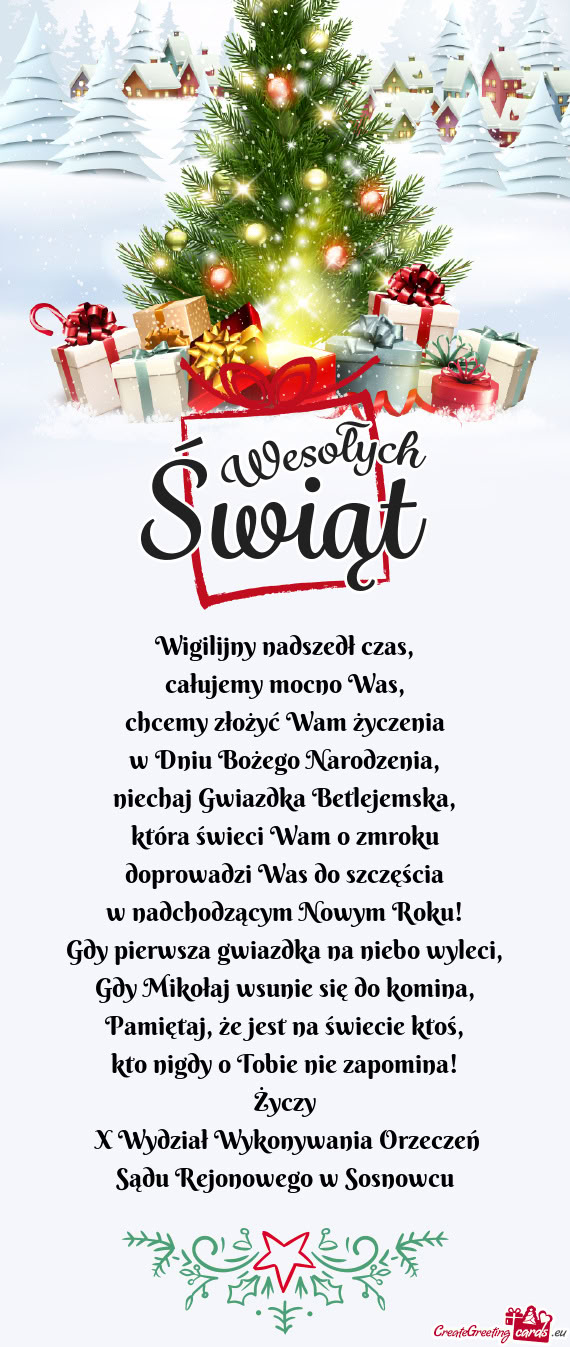 Kto nigdy o Tobie nie zapomina! Życzy X Wydział Wykonywania Orzeczeń Sądu Rejonowego w Sos