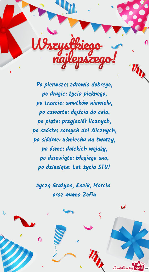 Lat życia STU! życzą Grażyna