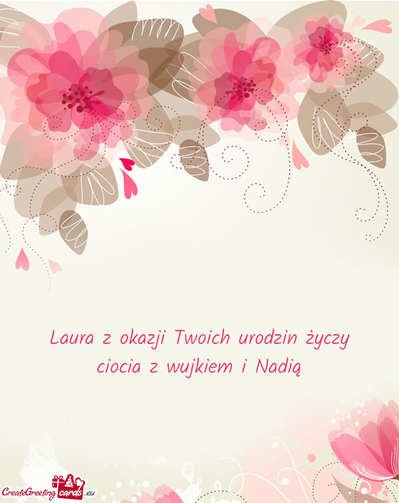 Laura z okazji Twoich urodzin życzy ciocia z wujkiem i Nadią