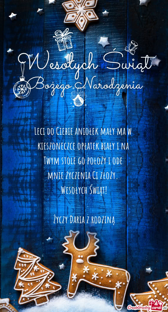 Leci do Ciebie aniołek mały ma w   kieszoneczce opłatek biały i na   Twym