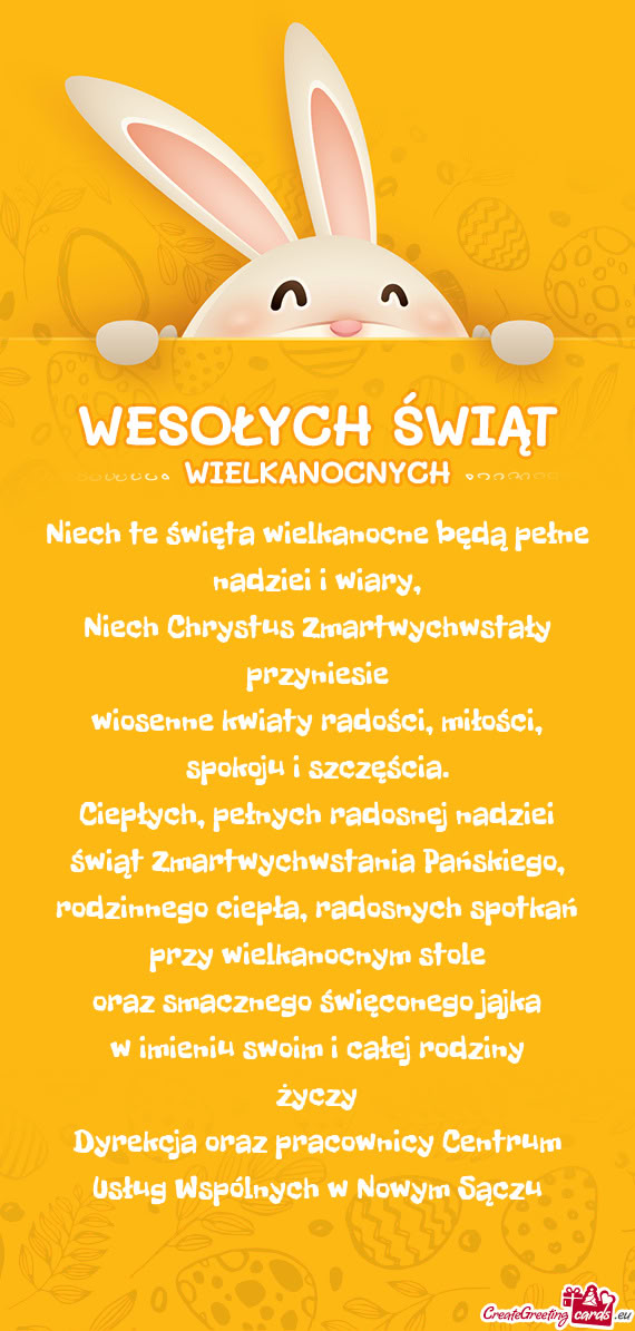 Łej rodziny życzy Dyrekcja oraz pracownicy Centrum Usług Wspólnych w Nowym Sączu