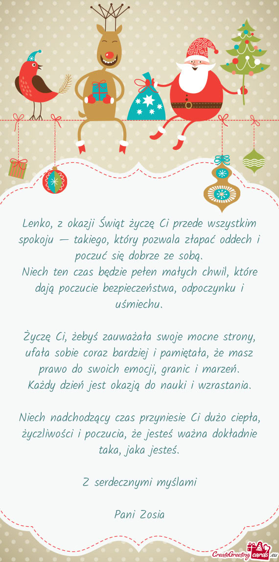 Lenko, z okazji Świąt życzę Ci przede wszystkim spokoju — takiego, który pozwala złapać odd