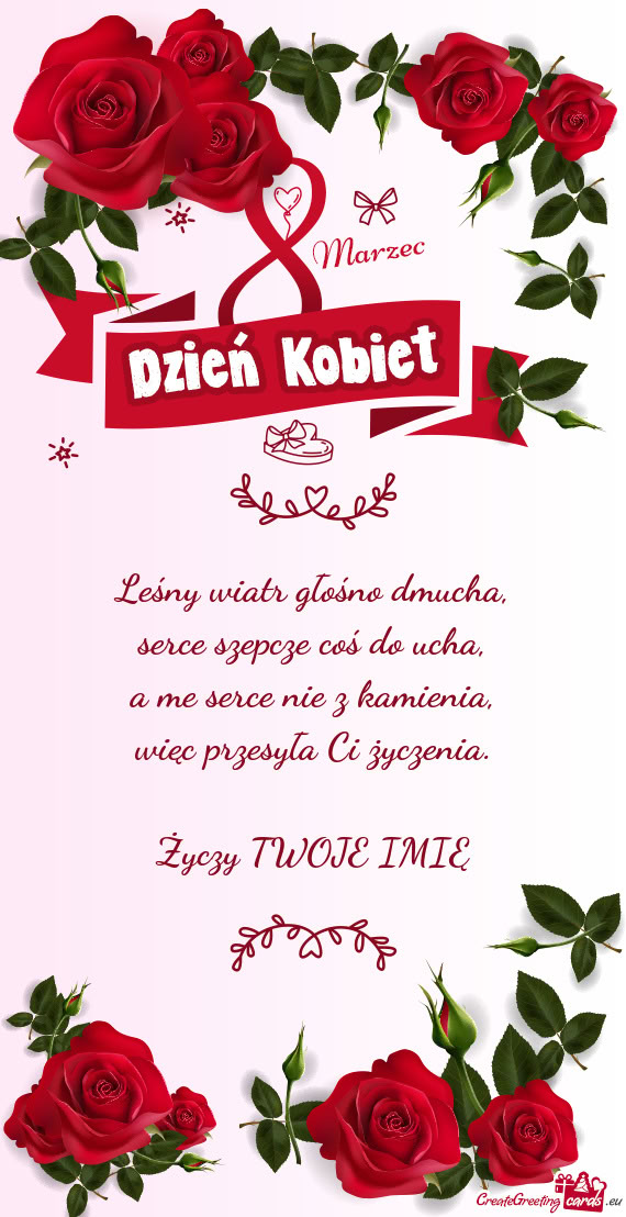 Leśny wiatr głośno dmucha,  serce szepcze coś do ucha,  a me serce nie z