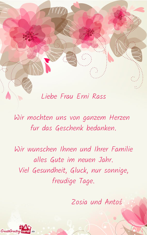 Liebe Frau Erni Rass