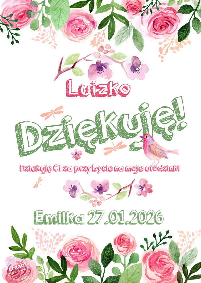 Luizko Dziękuje Dziekuję Ci za przybycie na moje urodzinki Emilka 27.01.2026