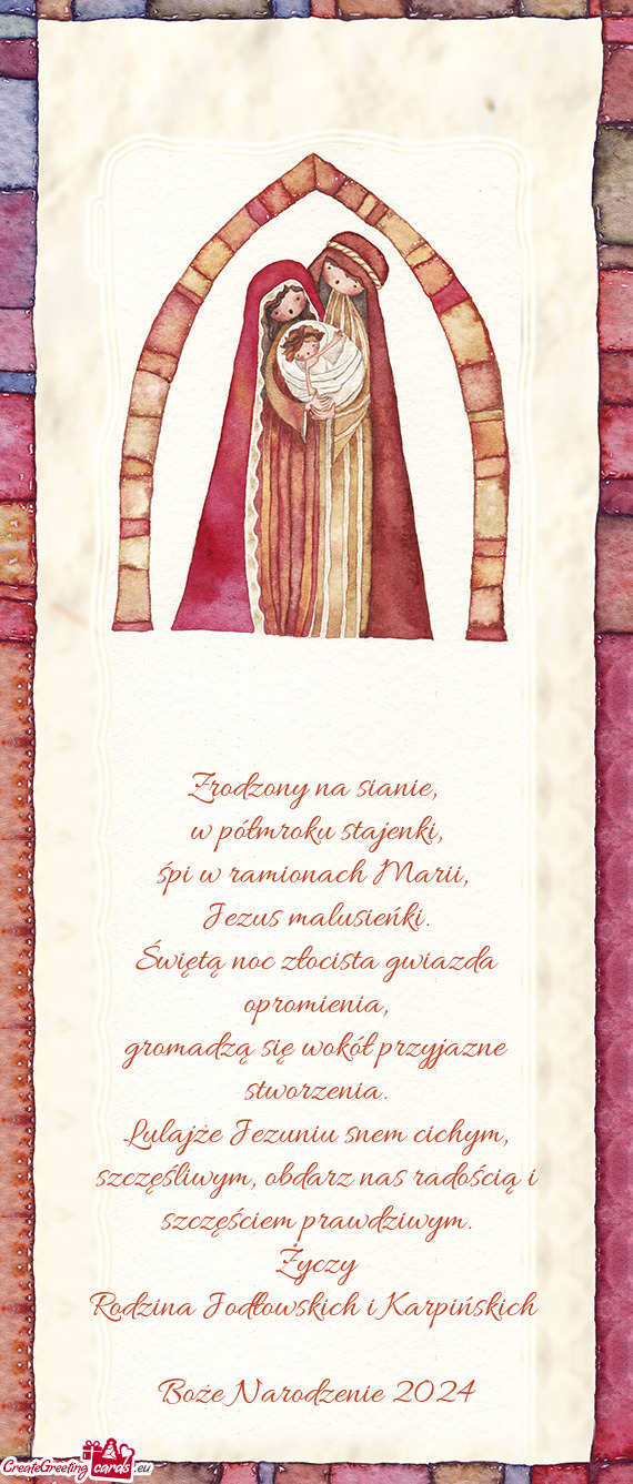 Lulajże Jezuniu snem cichym, szczęśliwym, obdarz nas radością i szczęściem prawdziwym