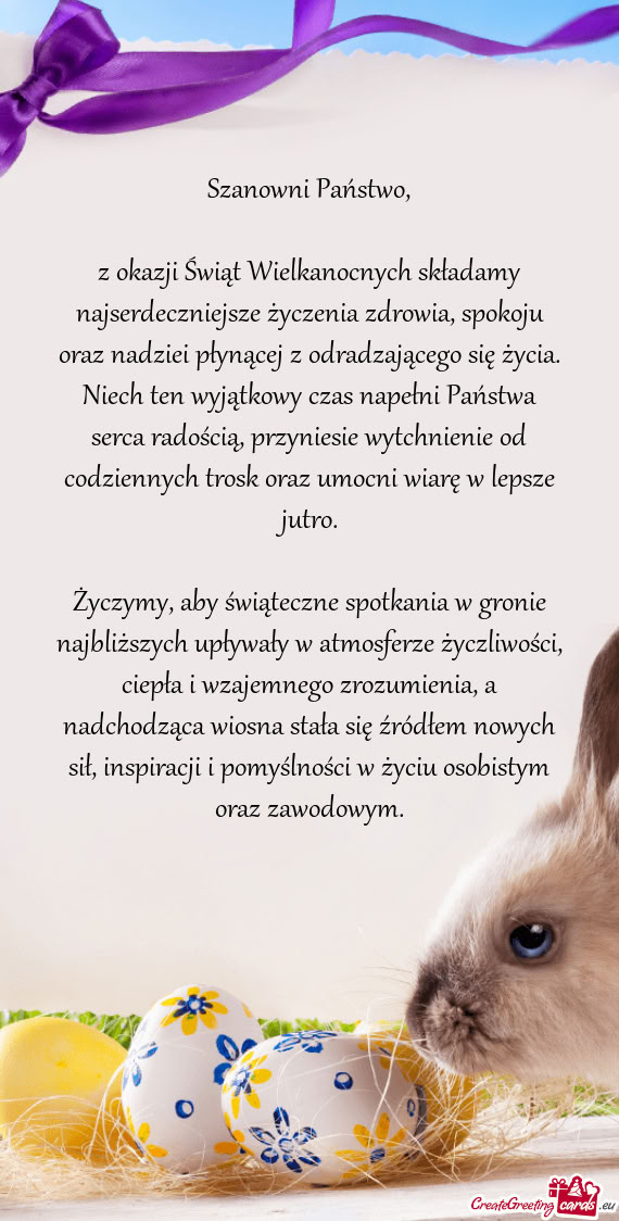 Łynącej z odradzającego się życia. Niech ten wyjątkowy czas napełni Państwa serca radością