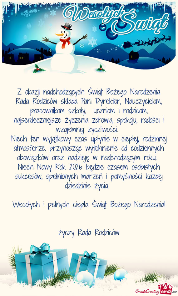 M, pracownikom szkoły, uczniom i rodzicom, najserdeczniejsze życzenia zdrowia, spokoju, radości
