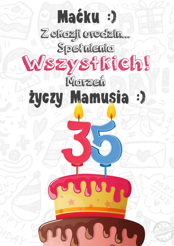 Maćku :) Kartka z okazji 35 urodzin, Mamusia :)