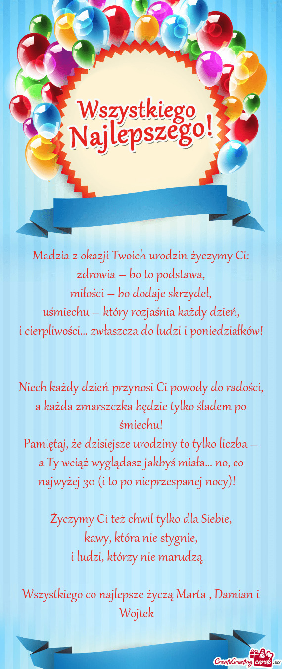 Madzia z okazji Twoich urodzin życzymy Ci