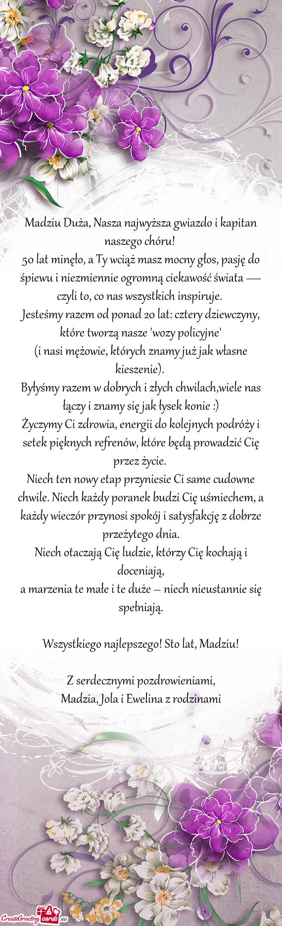 Madziu Duża, Nasza najwyższa gwiazdo i kapitan naszego chóru