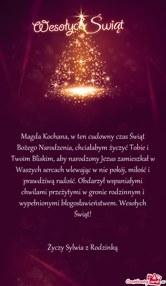 Magda Kochana, w ten cudowny czas Świąt Bożego Narodzenia, chciałabym życzyć Tobie i Twoim Bli