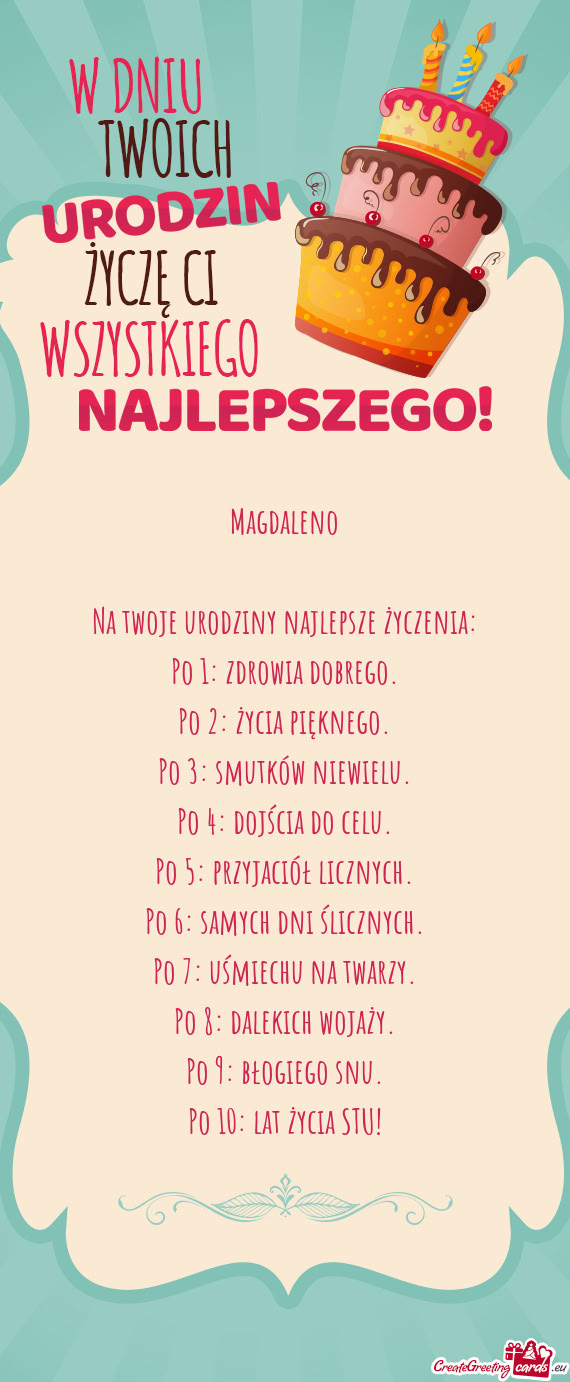 Magdaleno Na twoje urodziny najlepsze życzenia
