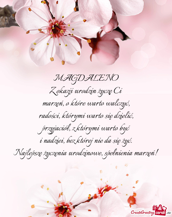 MAGDALENO Z okazji urodzin życzę Ci marzeń
