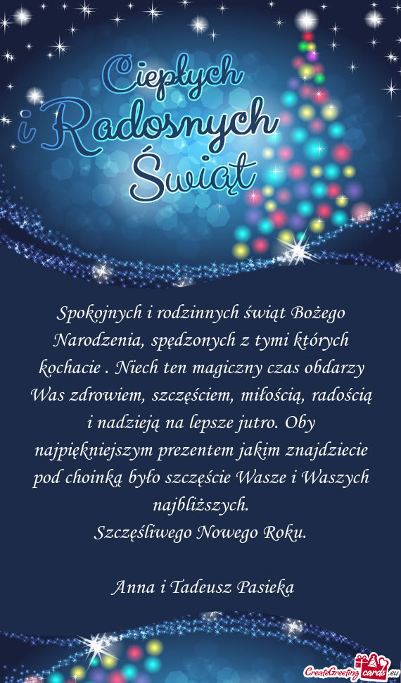 Magiczny czas obdarzy Was zdrowiem, szczęściem, miłością, radością i nadzieją na lepsze jut