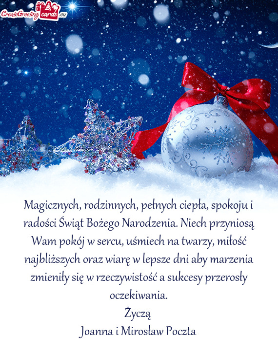 Magicznych, rodzinnych, pełnych ciepła, spokoju i radości Świąt Bożego Narodzenia. Niech przyn