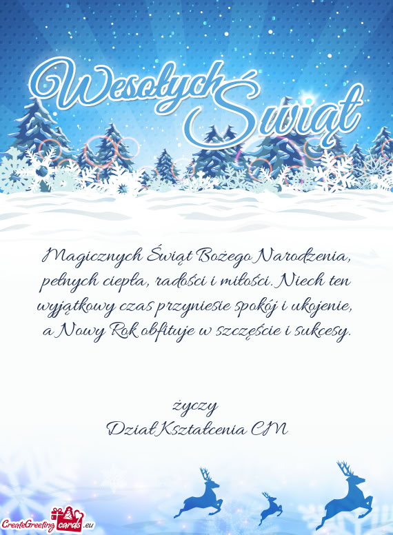 Magicznych Świąt Bożego Narodzenia, pełnych ciepła, radości i miłości.
