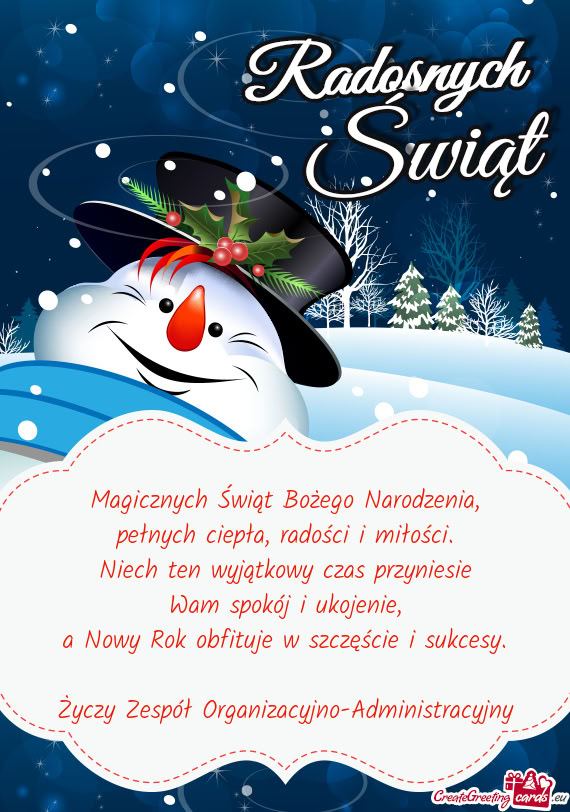 Magicznych Świąt Bożego Narodzenia,  pełnych ciepła, radości i