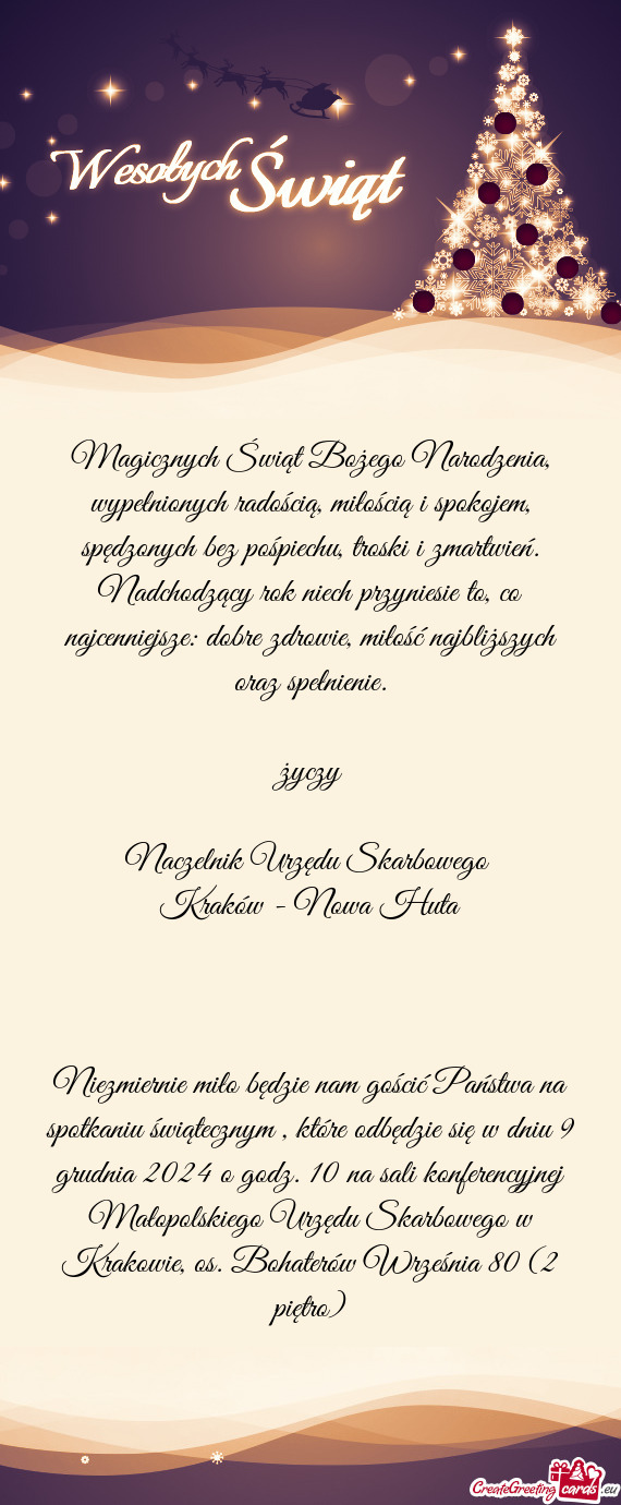 Magicznych Świąt Bożego Narodzenia, wypełnionych radością, miłością i spokojem, spędzonych