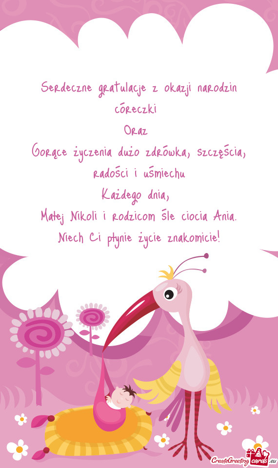 Małej Nikoli i rodzicom śle ciocia Ania