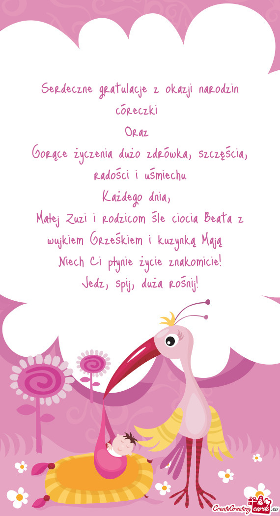 Małej Zuzi i rodzicom śle ciocia Beata z wujkiem Grześkiem i kuzynką Mają❣