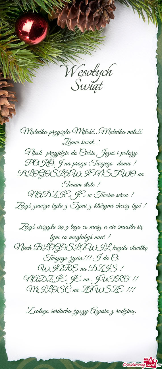 "Maleńka przyszła Miłość...Maleńka miłość Zbawi świat..."