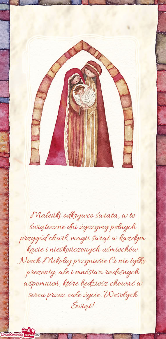 Maleńki odkrywco świata, w te świąteczne dni życzymy pełnych przygód chwil, magii świąt w k