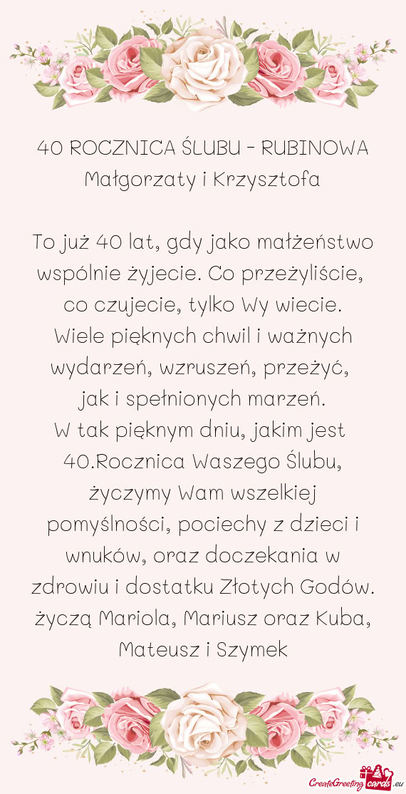 Małgorzaty i Krzysztofa