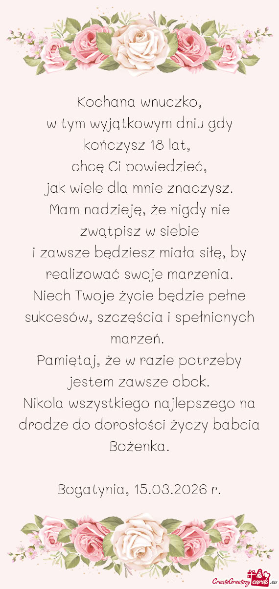 Mam nadzieję, że nigdy nie zwątpisz w siebie