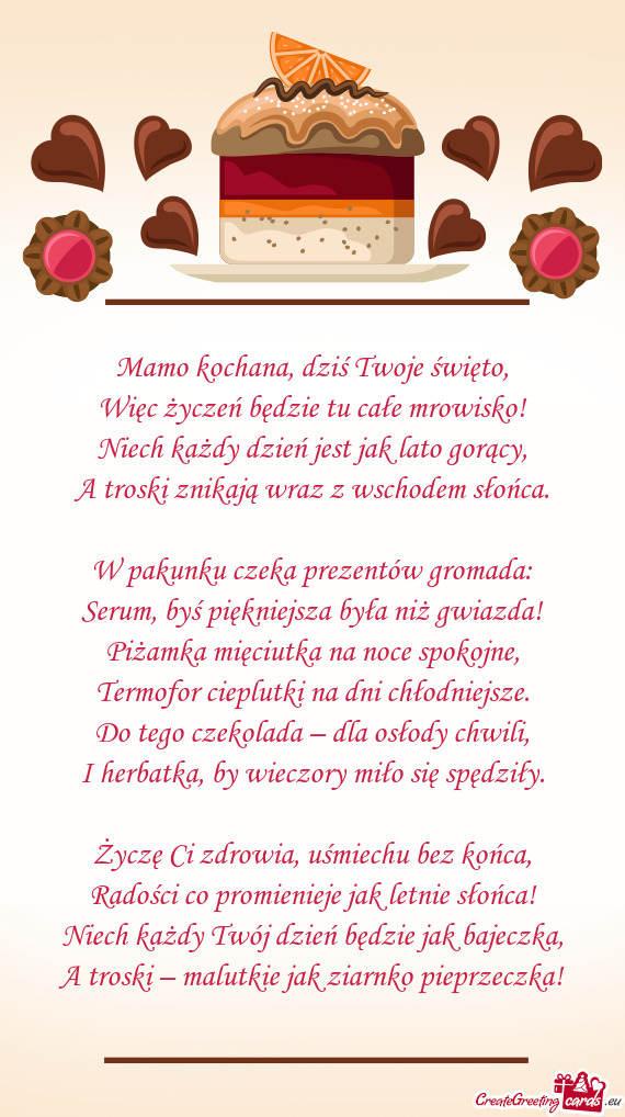 Mamo kochana, dziś Twoje święto