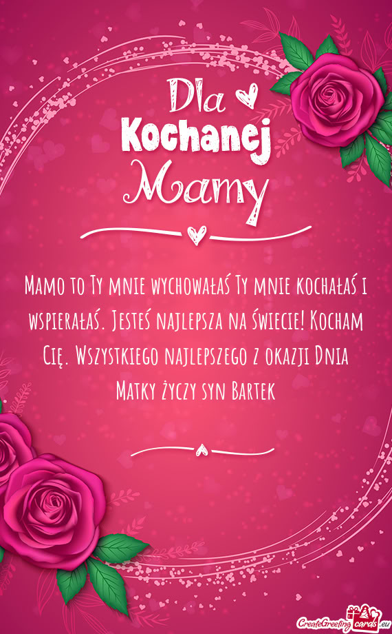 Mamo to Ty mnie wychowałaś Ty mnie kochałaś i wspierałaś. Jesteś najlepsza na świecie! Kocha