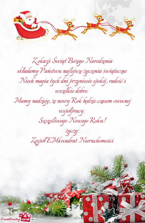 Mamy nadzieję, że nowy Rok będzie czasem owocnej współpracy