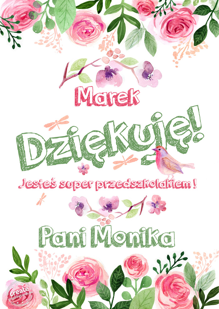 Marek Dziękuje Jesteś super przedszkolakiem ! Pani Monika