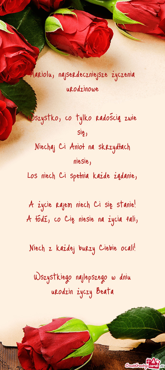 Mariolu, najserdeczniejsze życzenia urodzinowe