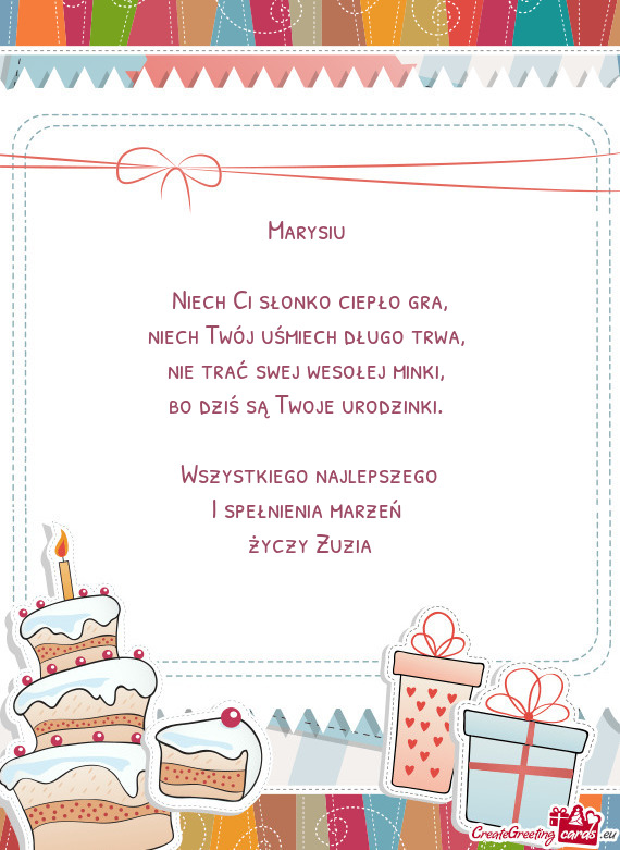 Marysiu  Niech Ci słonko ciepło gra