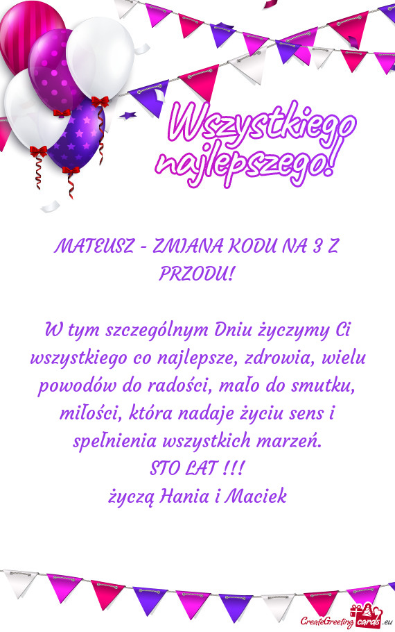 MATEUSZ - ZMIANA KODU NA 3 Z PRZODU