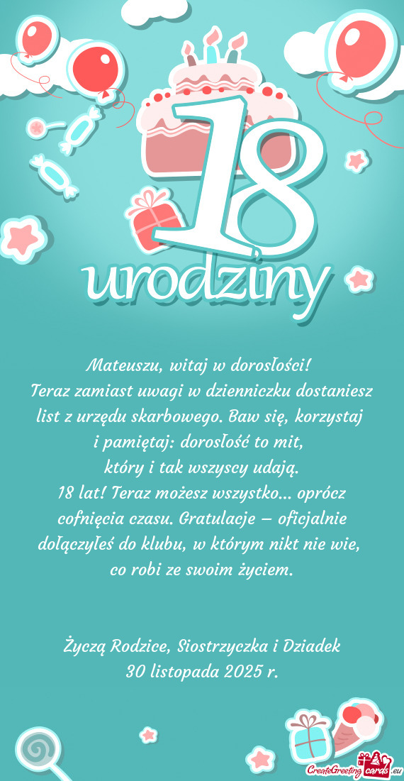 Mateuszu, witaj w dorosłości