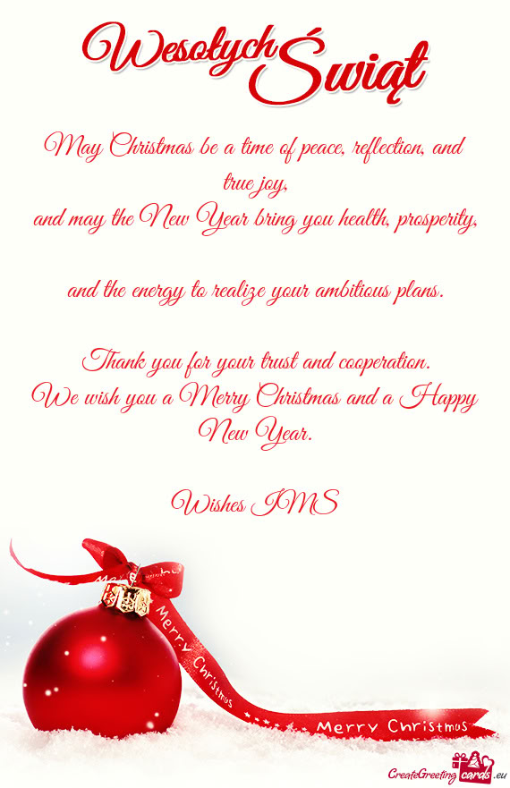 May Christmas be a time of peace, reflection, and true joy