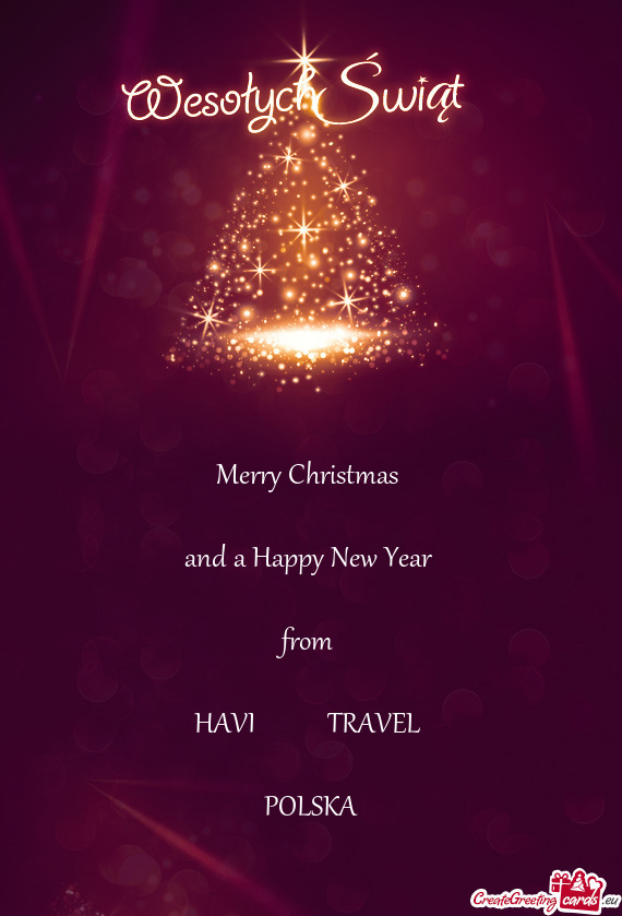 Merry Christmas 
 
 and a Happy New Year 
 
 from 
 
 HAVI   TRAVEL 
 
 POLSKA