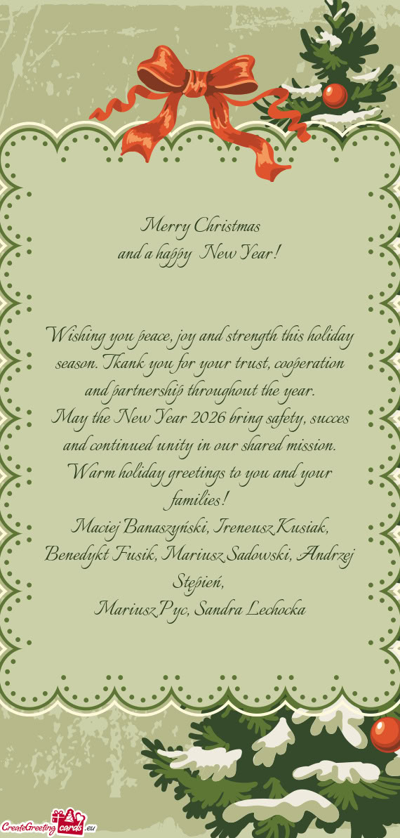 Merry Christmas and a happy New Year!  Wishing you peace