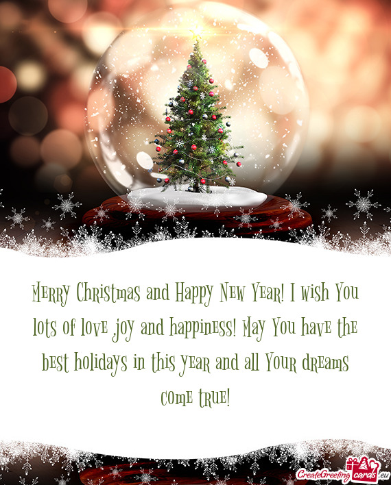 Merry Christmas and Happy New Year! I wish You lots of love ,joy and happiness! May You have the bes