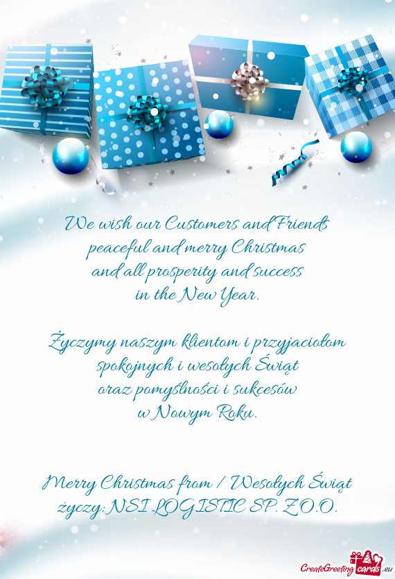 Merry Christmas from / Wesołych Świąt życzy: NSI LOGISTIC SP. Z O.O