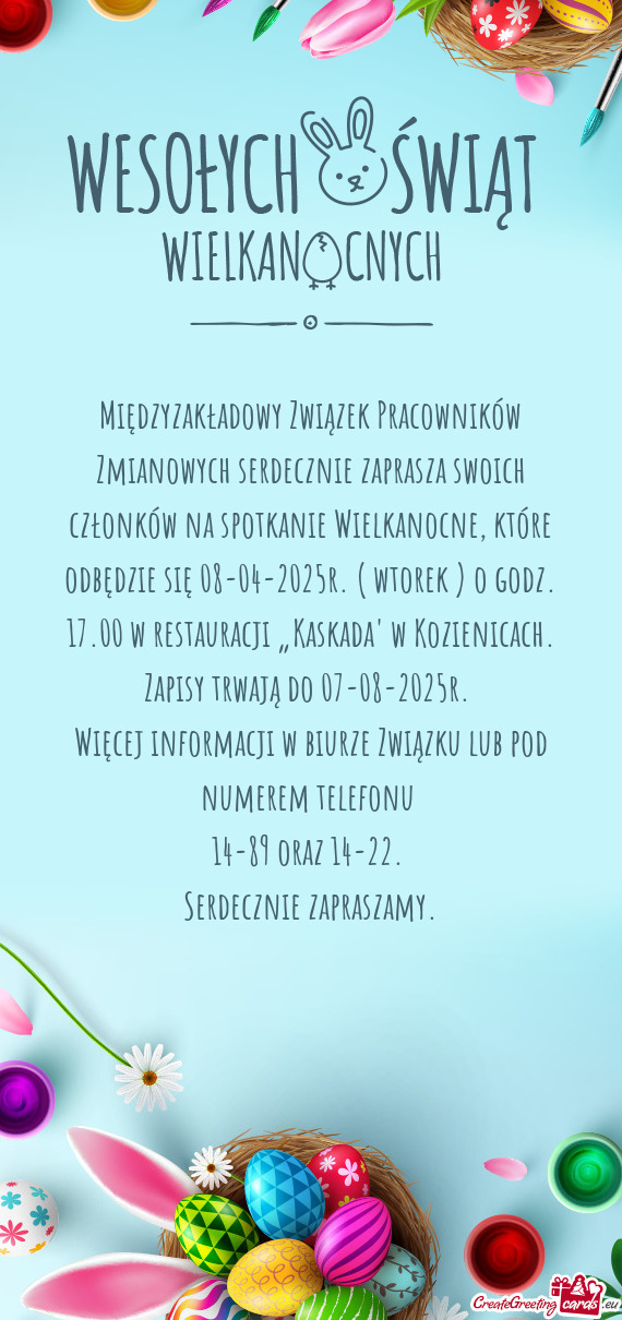 Międzyzakładowy Związek Pracowników Zmianowych serdecznie zaprasza swoich członków na spotkani