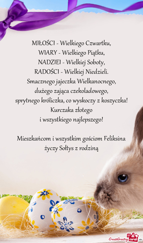 Mieszkańcom i wszystkim gościom Feliksina Sołtys z rodziną