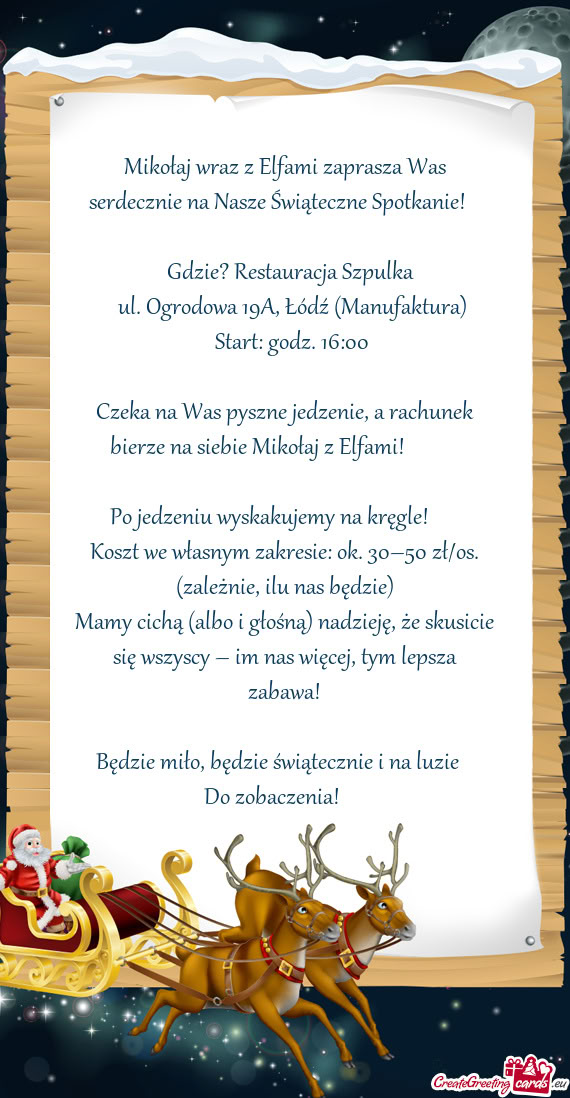 Mikołaj wraz z Elfami zaprasza Was serdecznie na Nasze Świąteczne Spotkanie! ✨