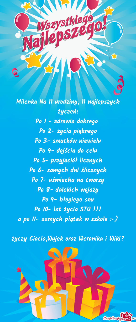 Milenka Na 11 urodziny, 11 najlepszych życzeń: