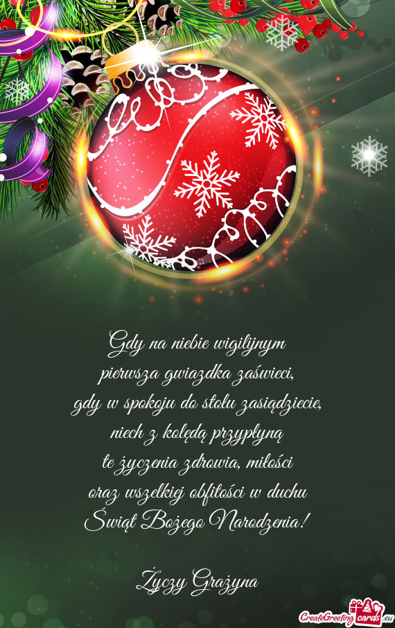 Miłości oraz wszelkiej obfitości w duchu Świąt Bożego Narodzenia! Grażyna