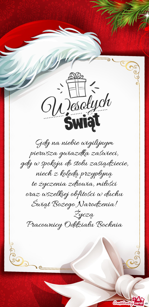 Miłości oraz wszelkiej obfitości w duchu Świąt Bożego Narodzenia!   Życzą Pracow