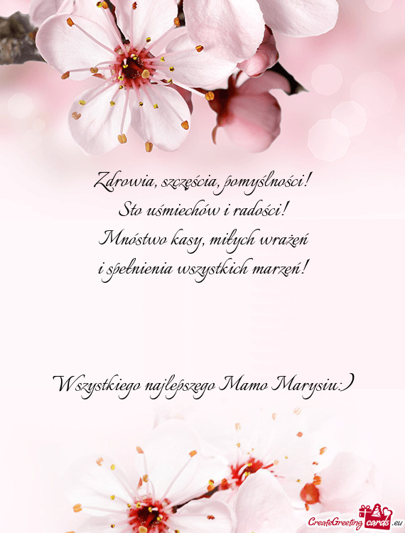 Miłych wrażeń i spełnienia wszystkich marzeń!  Wszystkiego najlepszego Mamo Marysiu